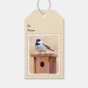 Chickadee on Birdhouse Painting Original Bird Art Gift Tags