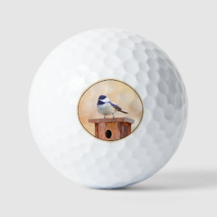Chickadee on Birdhouse Painting Original Bird Art Golf Balls