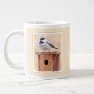 Chickadee on Birdhouse Painting Original Bird Art Large Coffee Mug