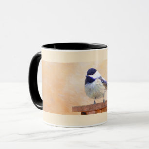 Chickadee on Birdhouse Painting Original Bird Art Mug