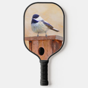 Chickadee on Birdhouse Painting Original Bird Art Pickleball Paddle