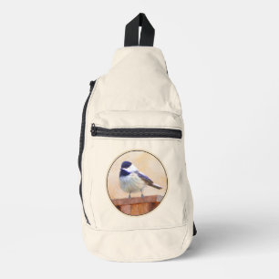 Chickadee on Birdhouse Painting Original Bird Art Sling Bag