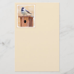 Chickadee on Birdhouse Painting Original Bird Art Stationery