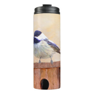 Chickadee on Birdhouse Painting Original Bird Art Thermal Tumbler