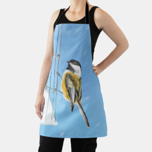 Chickadee on Feeder - Original Wild Bird Art Apron