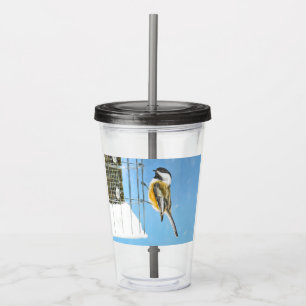 Chickadee on Feeder Painting - Original Bird Art Acrylic Tumbler