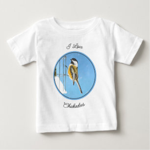 Chickadee on Feeder Painting - Original Bird Art Baby T-Shirt