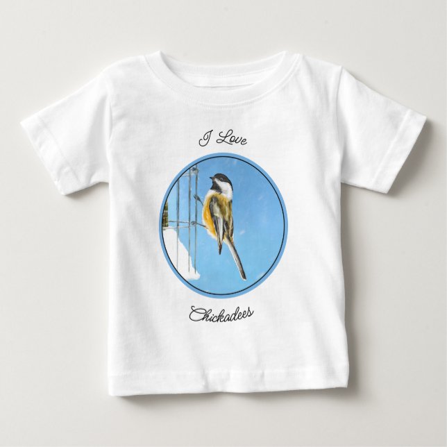 Chickadee on Feeder Painting - Original Bird Art Baby T-Shirt (Front)