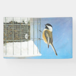 Chickadee on Feeder Painting - Original Bird Art Banner
