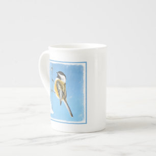 Chickadee on Feeder Painting - Original Bird Art Bone China Mug
