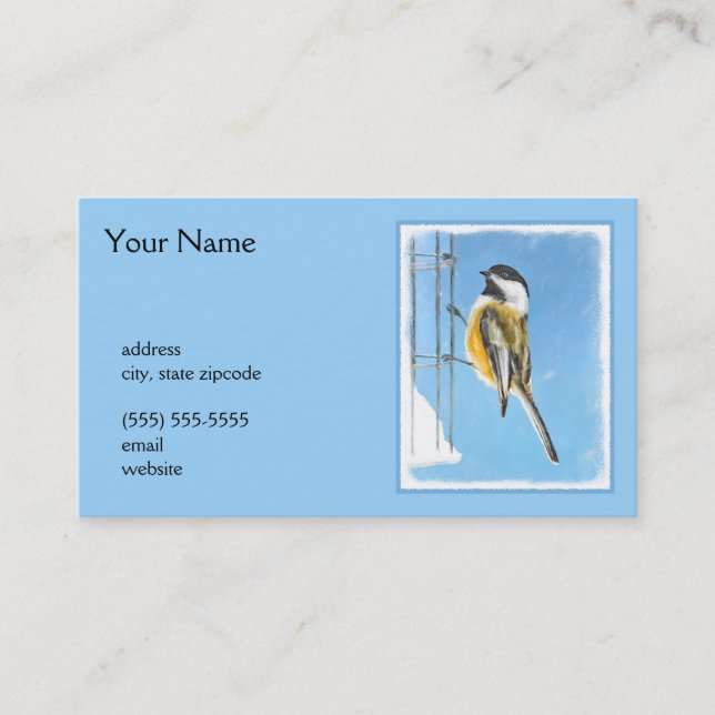 Chickadee on Feeder Painting - Original Bird Art Business Card (Front)
