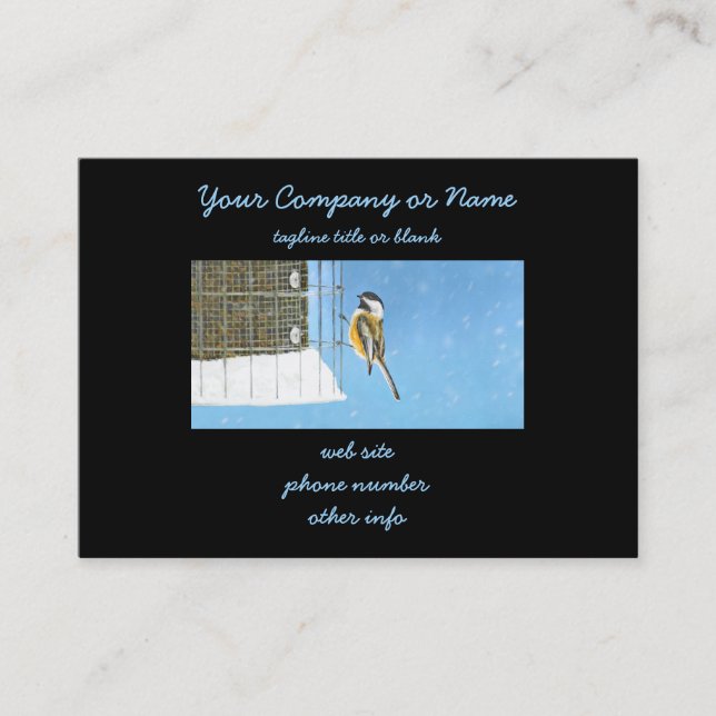 Chickadee on Feeder Painting - Original Bird Art Business Card (Front)