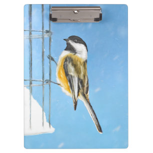 Chickadee on Feeder Painting - Original Bird Art Clipboard