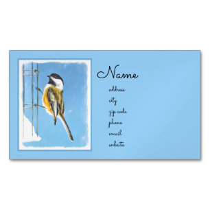 Chickadee on Feeder Painting - Original Bird Art Magnetic Business Card