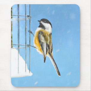 Chickadee on Feeder Painting - Original Bird Art Mouse Pad