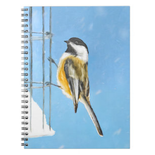 Chickadee on Feeder Painting - Original Bird Art Notebook