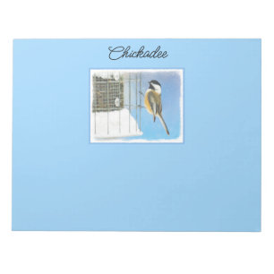 Chickadee on Feeder Painting - Original Bird Art Notepad