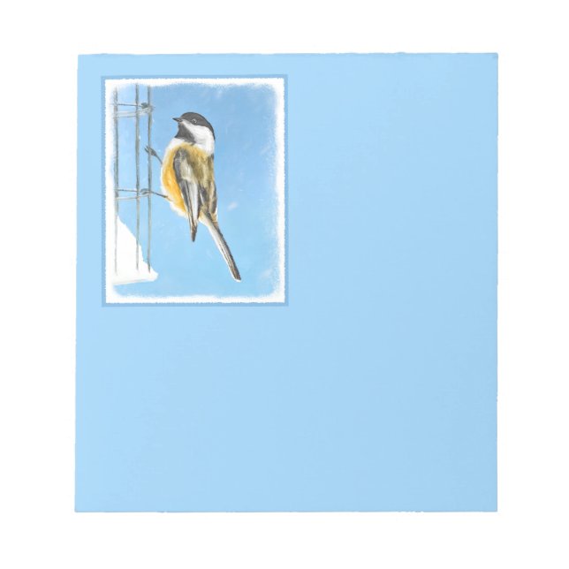 Chickadee on Feeder Painting - Original Bird Art Notepad (Front)