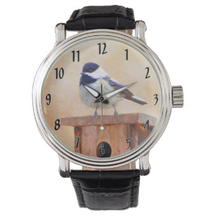 Chickadee on Feeder Painting - Original Bird Art Watch