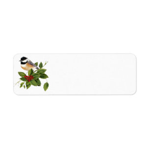 Chickadee on Holly Label Return Address Label
