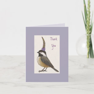 chickadee on lavender Thank you notecard