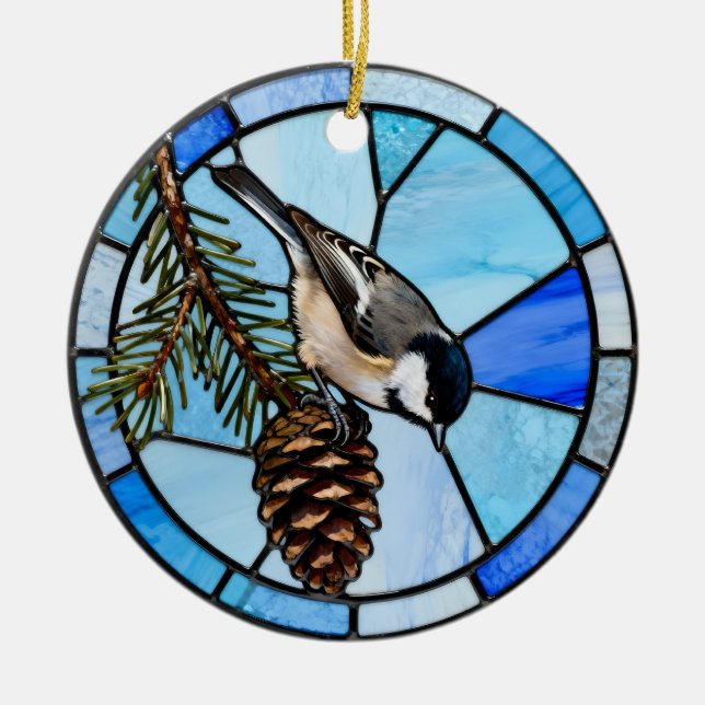 Chickadee on Pinecone Christmas Tree Ornament (Front)