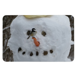 Chickadee on Snowman Carrot Nose Magnet