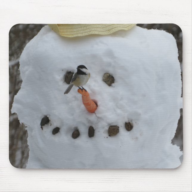Chickadee on Snowman Carrot Nose Mouse Pad (Front)