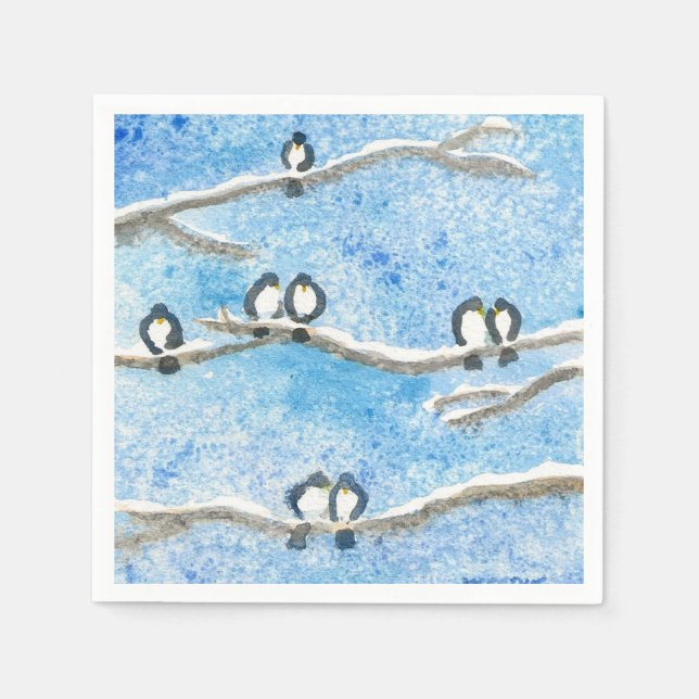 Chickadee on Tree Branches in Winter Snow  Gift Ta Napkin (Front)