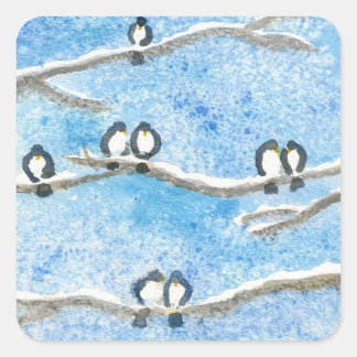 Chickadee on Tree Branches in Winter Snow  Gift Ta Square Sticker