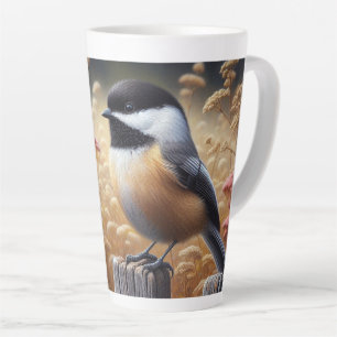 Chickadee Perched on Fence  Latte Mug