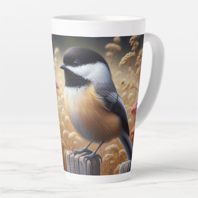 Chickadee Perched on Fence  Latte Mug (Right Angle)