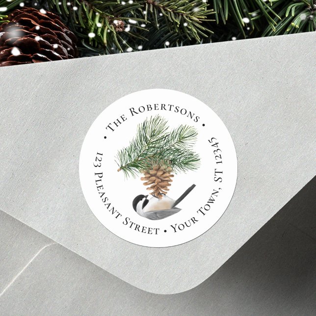 Chickadee Pinecone Christmas Return Address Label (Creator Uploaded)