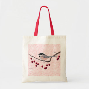 CHICKADEE & RED BERRIES by SHARON SHARPE Tote Bag