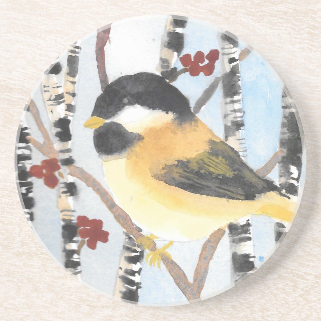 Chickadee Sandstone Coaster (Front)