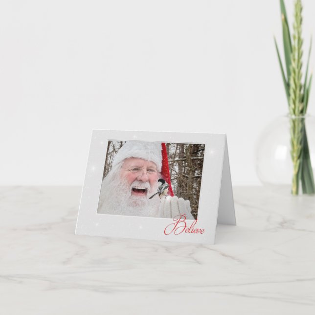 Chickadee & Santa Christmas Note Card (Front)