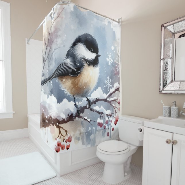 Chickadee Shower Curtain (In Situ)