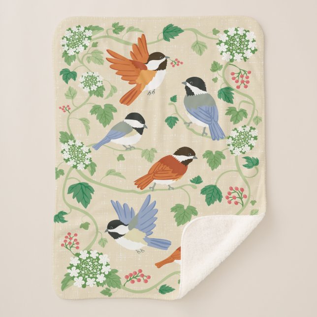 Chickadee Song Beige Sherpa Blanket (Front)