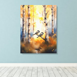 Chickadee Song Birds in an Autumn Forest Canvas Print