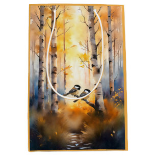Chickadee Song Birds in an Autumn Forest Medium Gift Bag