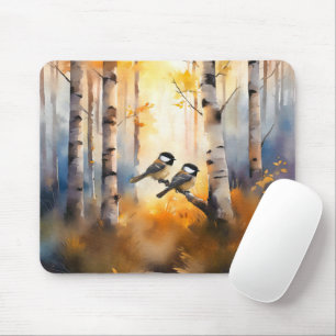 Chickadee Song Birds in an Autumn Forest Mouse Pad
