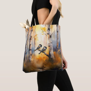 Chickadee Song Birds in an Autumn Forest Tote Bag