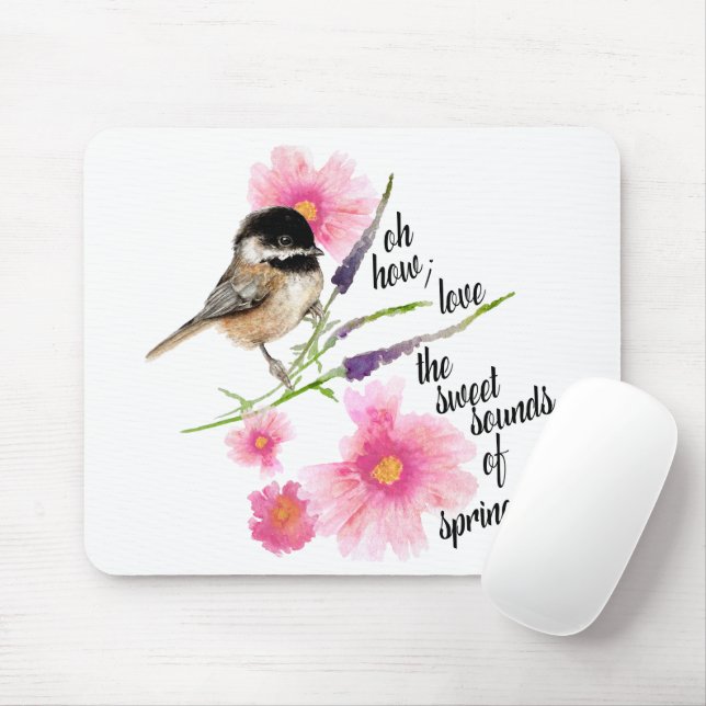 Chickadee Sweet Black Capped Watercolor Saying Mouse Pad (With Mouse)