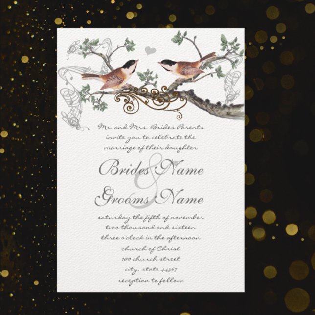 Chickadee Vintage Birds Wedding Invite (Creator Uploaded)