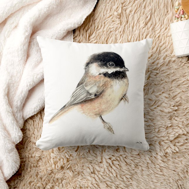 Chickadee Watercolor Art Cushion (Chickadee Watercolor Art Throw Pillow from Jenn's Emporium. )