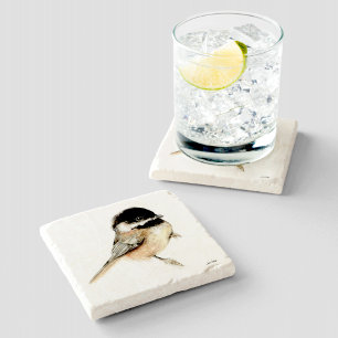 Chickadee Watercolor Art Stone Coaster