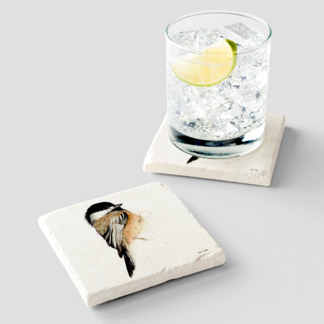 Chickadee Watercolor Art Stone Coaster (Chickadee Watercolor Art Stone Coaster from Jenn's Emporium. )