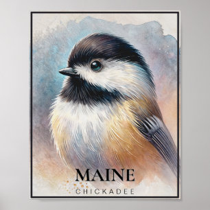 Chickadee Watercolor Bird Art Maine Poster