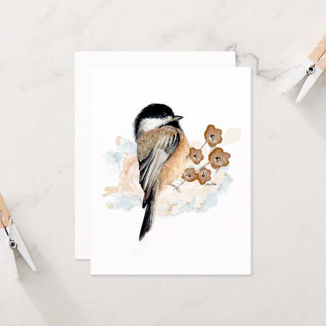 Chickadee Watercolor Note Card (Beautiful chickadee watercolor blank note card by Jenn Steffen Art)