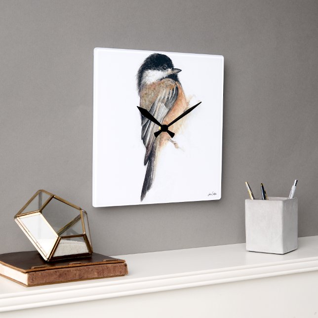 Chickadee Watercolor Square Wall Clock (Chickadee Watercolor Square Wall Clock from Jenn's Emporium. )